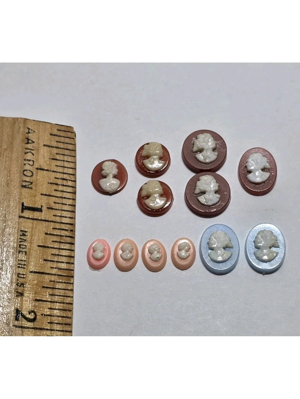 Lot of 12 Mini Resin Cameo Cabochons Mixed Colors Tiny Lady Profiles EUC